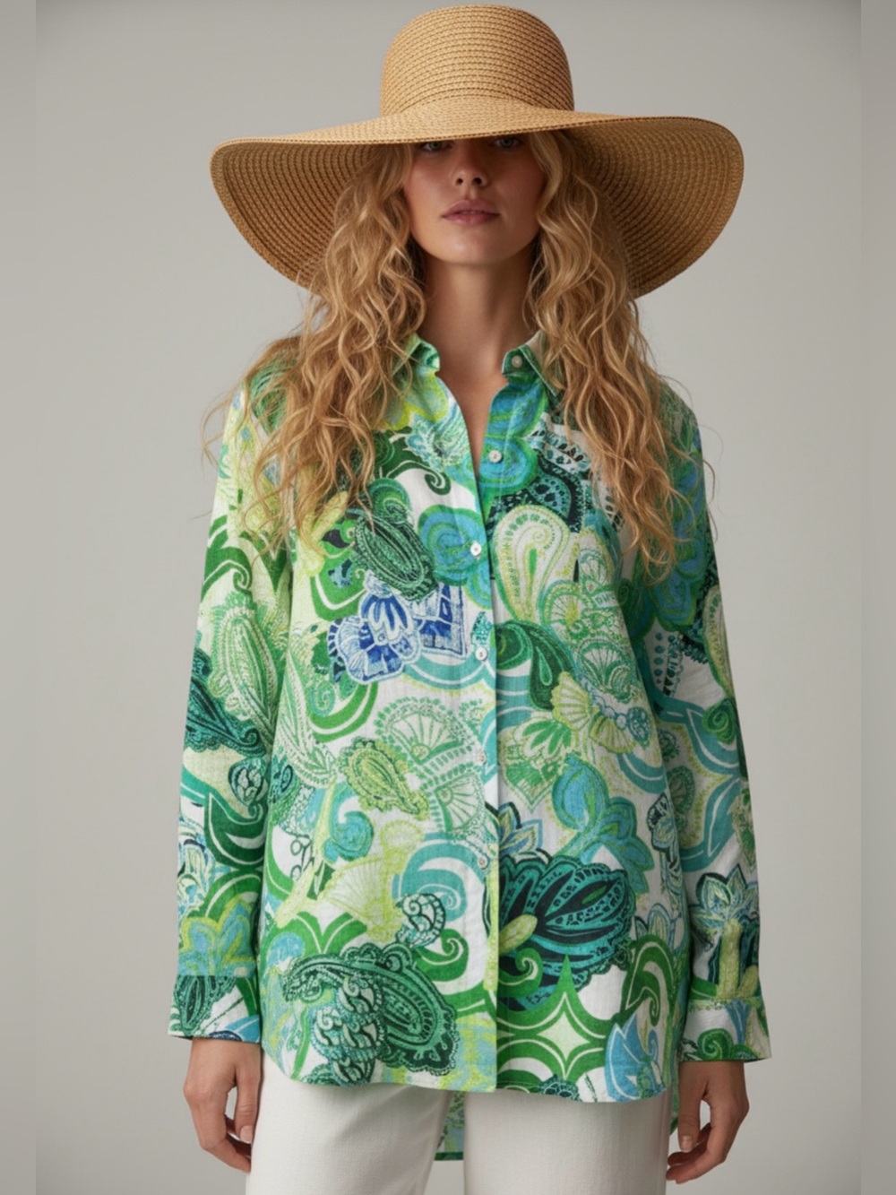 Chico's Multicolor Green Paisley Button-Up Blouse